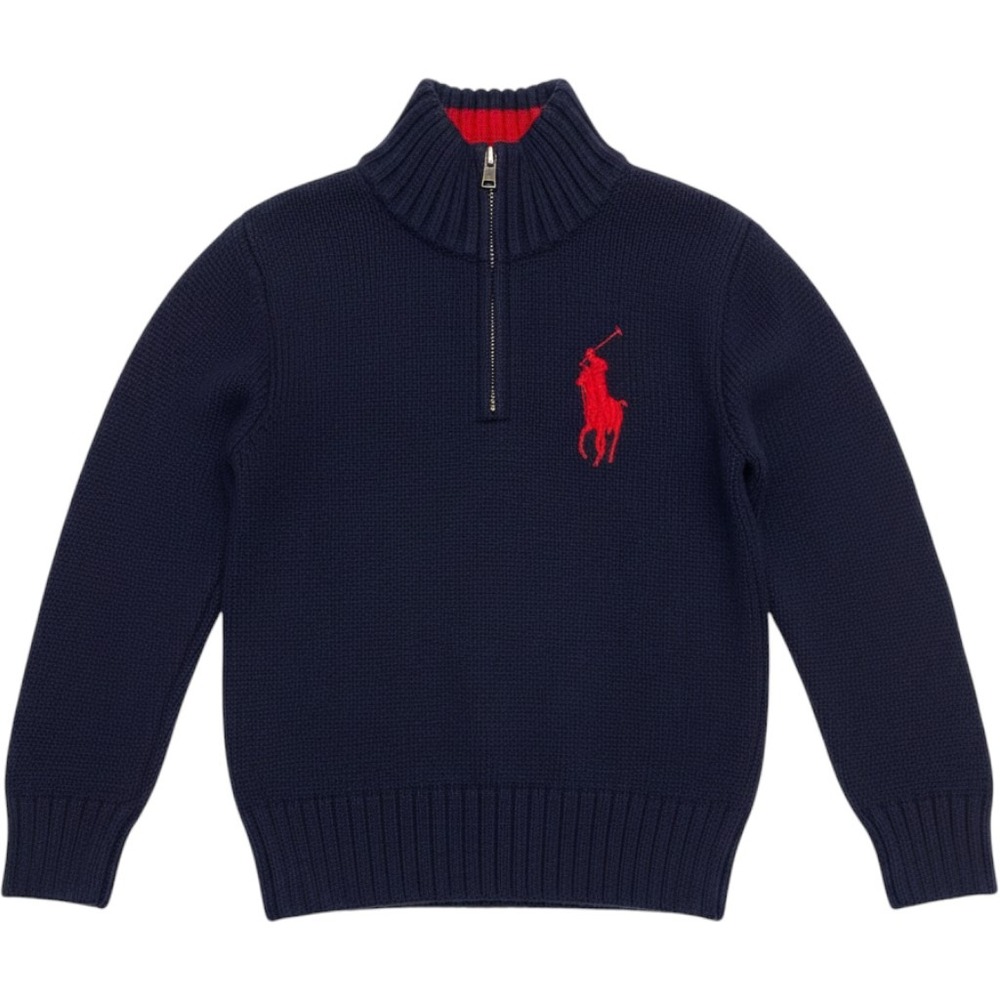 Polo Ralph Lauren Quarter Zip Sweater Kids 4 Blue Big Pony Old Money Preppy